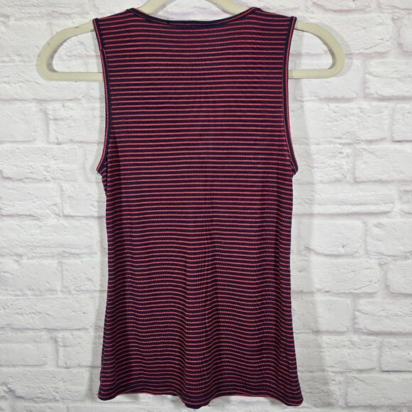 M Caution To The Wind Navy Orange Striped Tank Top Size S Front Tie Nautical - Picture 5 of 8